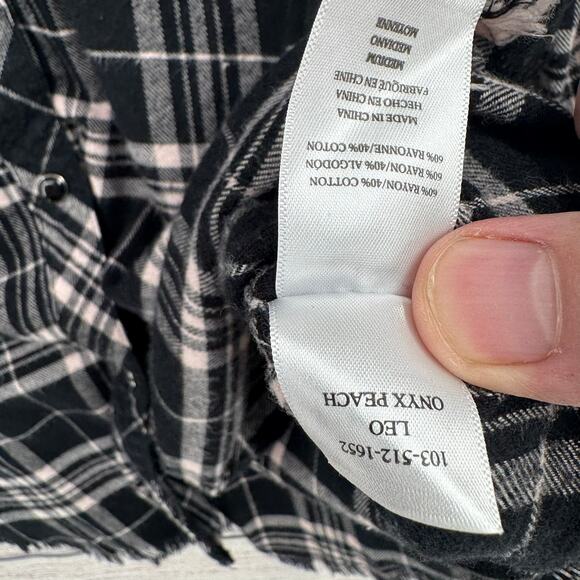 Rails Super Soft Pearl Snap Plaid Flannel Shirt Womens Medium Black White - Picture 9 of 13